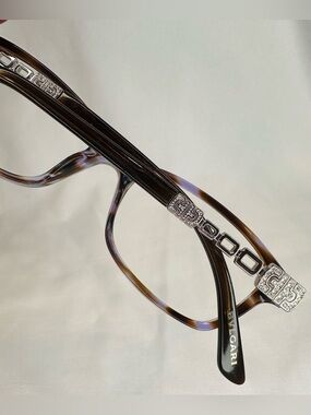 BVLGARI Brown Purple Tortoiseshell Glasses with Silver Chain-Link Accent